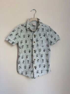 Disney x Jumping Beans Mint Blue Mickey Mouse Print Button-Up Shirt (Size 6)